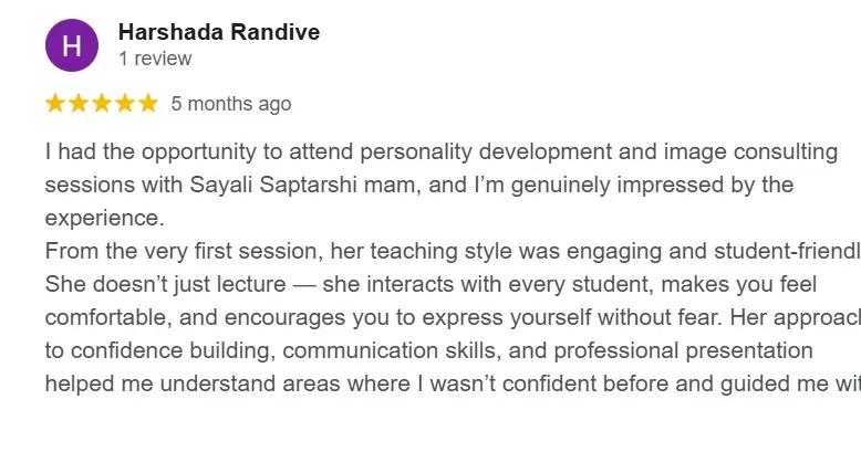 Google review screenshot for Sayali Saptarshi