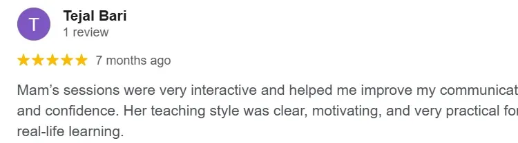 Google review screenshot for Sayali Saptarshi