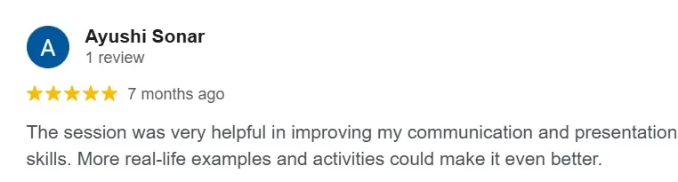 Google review screenshot for Sayali Saptarshi