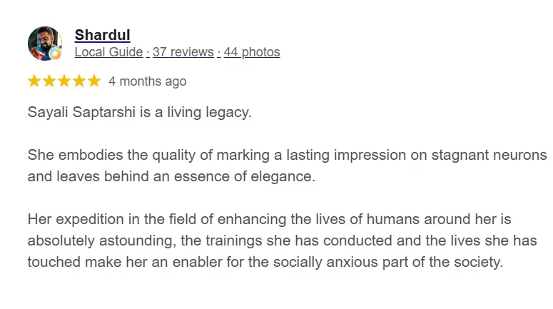 Google review screenshot for Sayali Saptarshi