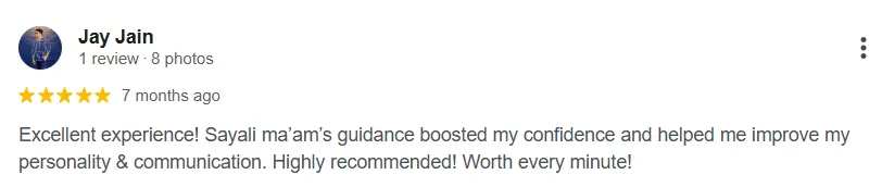 Google review screenshot for Sayali Saptarshi